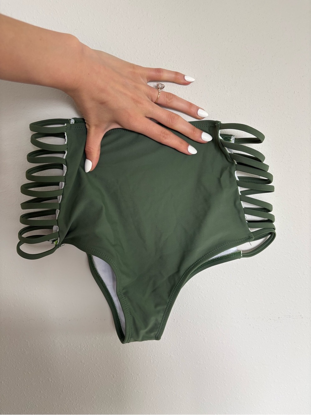 High-Waist Strappy Bikini Bottom in Olive Green